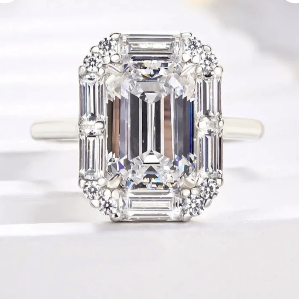 GRA Certified 2 Carat Radiant Cut With Halo (Baugette) Moissanite Ring Size 8
